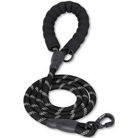 Wagoo Dog Lead, Easy to Hold, Sponge Handle, Durable Rope, 3.9 ft (1.5 m), For Small Dogs, Medium Dogs, Large Dogs, Training, Stretchable (0.5 inches (1.2 cm) / Large, Black)