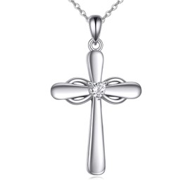 VONALA Silver Cross Necklace for Women Infinity Heart Cross Pendant Religious Jewelry Christian Baptism First Communion Gifts for Mother Mother Wife Girls, Sterling Silver