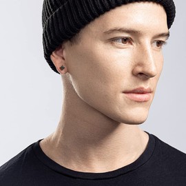 PHNIBIRD Mens Earrings Stud Square White Dice Mens Stud Earrings Hypoallergenic Dainty Cool Earrings for Men (black)