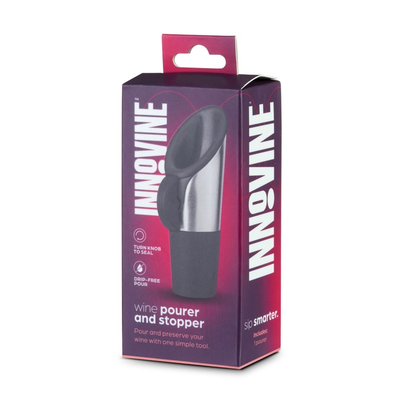 Innovine Wine Pourer and Stopper, Drip-Free Stainless Steel and Silicone
