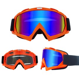 immoono 2Pcs Motocross Goggles with Neck Gaiter Dirt Bike ATV Racing Ski Motorcycle Goggles Cycling Glasses for Outdoor Sport, Orange Frame Colorful-Transprent Lenses