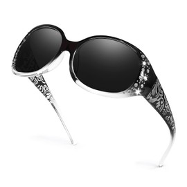 Myiaur Women's Polarised Wraparound Frame UV400 Protection Trendy Glitter Accents, A02 Gradient Black Frame Grey Lens
