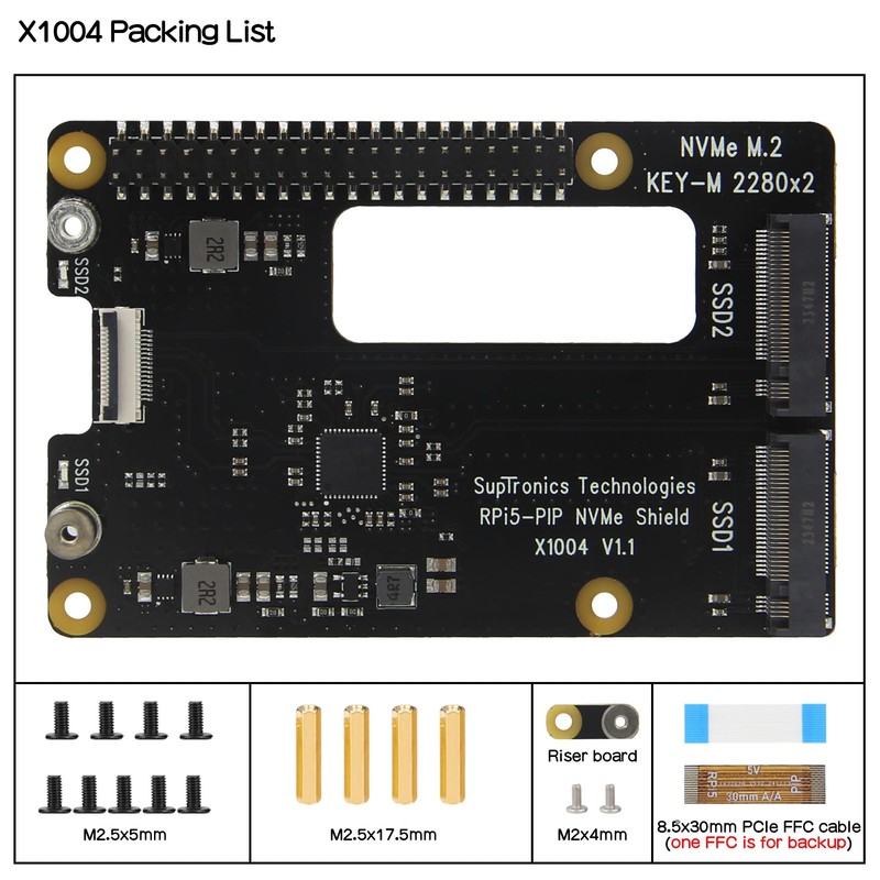 Geekworm X1004 PCIe to Dual M.2 HAT NVMe 2280 SSD