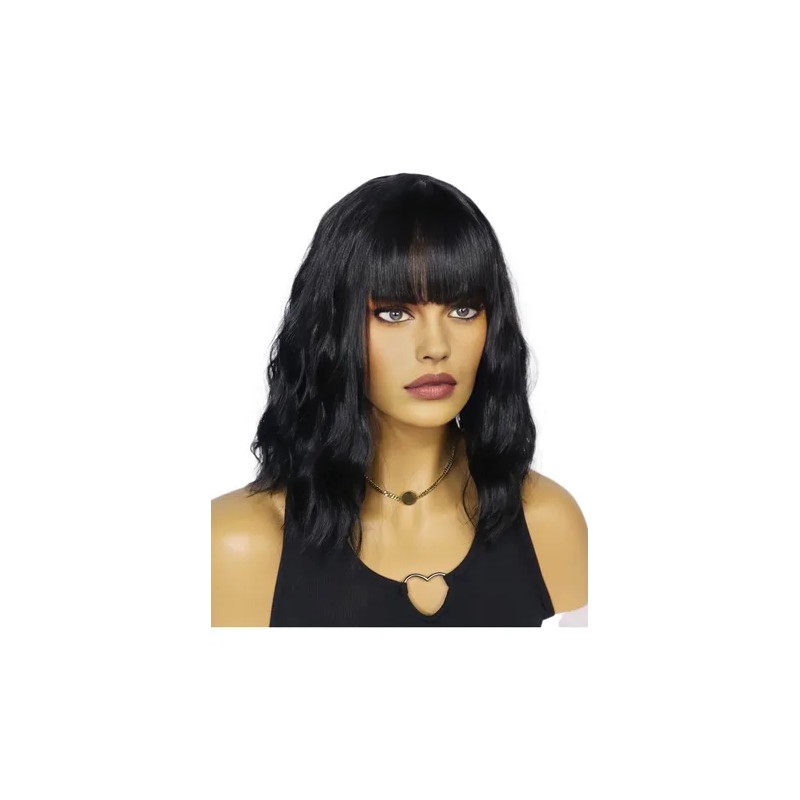 Peluca Ondulada Negra Corta Natural De 14 Pulgadas &wyh