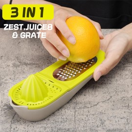 Lemon Squeezer Pouring Hand Citrus Juicer Zests Grates,Multi-purpose 3-in-1 Manual Juicer for Oranges,Lemons,Citruses Grates Garlic, Spices, Cheese,2 Grating Surfaces（Green）
