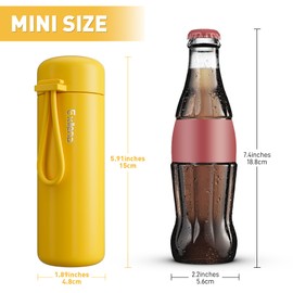 Exllena 200ml Small Insulated Flask 304 Stainless Steel Double Wall Vacuum Insulation for Hot and Cold Drinks Mini Bottle with Carry Handle 100% Leak Proof Yellow