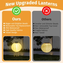 YIFMOO Solar Lanterns, Pack of 2 25 cm Lanterns, Outdoor Weatherproof, Solar LED Waterproof Lantern with 4 Tassels, Nylon Hanging Solar Lanterns for Gardens, Yards, Balconies, Wedding Decoration (Warm