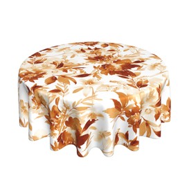 Burnt Orange Tablecloth Round 70 Inch Fall Watercolor Flower Table Cloth,Stain Resistance Polyester Summer Season Leaves Floral Table Covers for Kitchen Dining,Small Tablecloth for Party Picnic