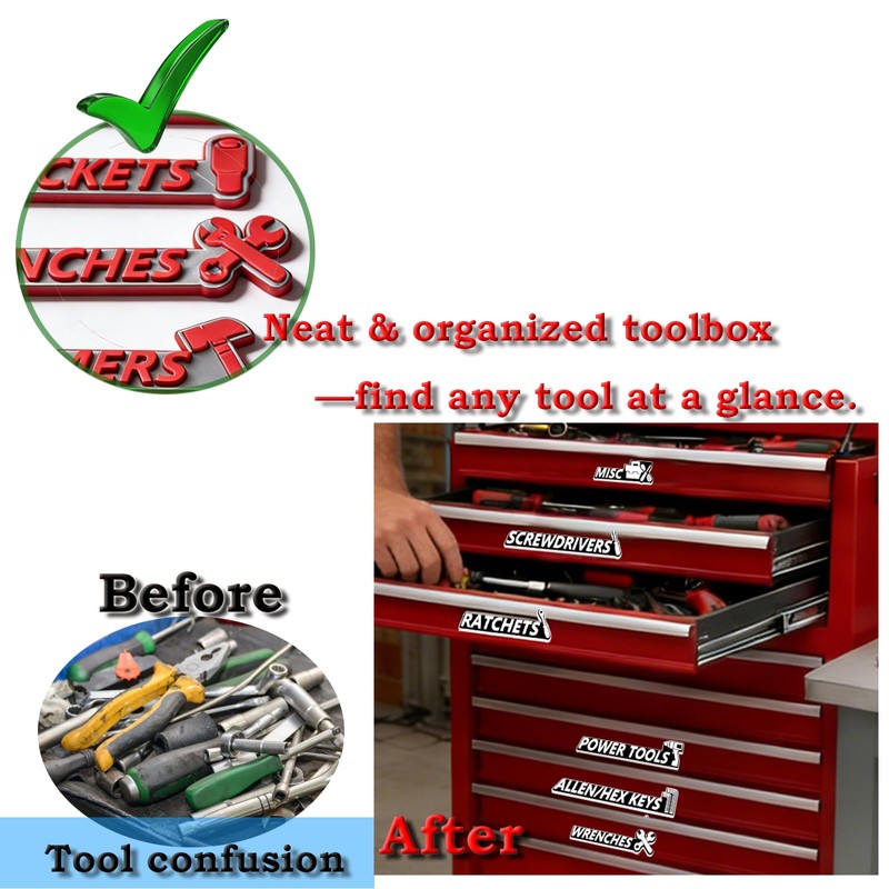 Magnetic Tool Box Labels, 12 PCS 3D Raised Toolbox Drawer