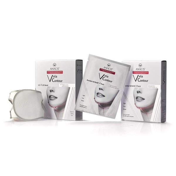 Double Chin Reducer Neck Firming Face Shaping Strap and Masks. Vela Contour- (Contouring Face Belt + 5 Masks)