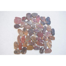 Flat Pebble Interlocking Tile Marble Mosaic Tiles (10-Sheets) Kitchen, Bathroom, Deck and Patio Flooring Natural Auburn Red Stones Tile Quick and Easy Grout Installation FP105-10