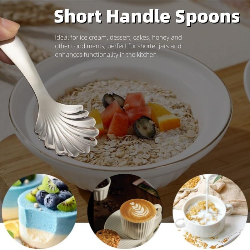 KAEGOUSY 3 Pcs Short Handle Spoons Dessert Spoon Mini Short