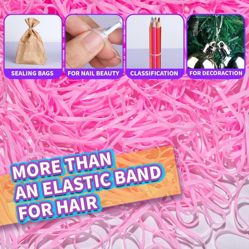 Teenitor Hair Bands, Rubber Elastics, 300pcs, Pink