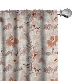 Lunarable Floral Aquarelle Window Curtains, Blushy Atmosphere Romantic Garden Flowers Leaves Stripes Boho, Lightweight Decor 2-Panel Set with Rod Pocket, Pair of - 28" x 84", Mauve Dried Rose Amber