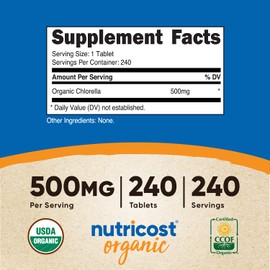 Nutricost Organic Chlorella 500mg, 240 Tablets - Gluten Free, Non-GMO