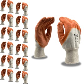 Cordova 5618 Ruffian Premium Rubber Dipped Gloves, Jersey Lined, Orange Crinkle Finish, Knit Wrist, Large, 12-Pack