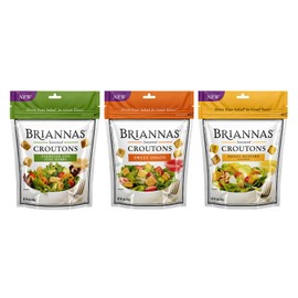 BRIANNAS - Crouton Variety Pack - Parmesan and Fine Herbs, Sweet Onion, and Honey Mustard Croutons - Baked-in Flavor, Crispy Croutons for Salads and More - 5 oz. Bags - 3 Pack