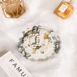 WORHE Calacatta Viola Marble Vanity Tray - Small Scalloped Round Stone Tray for Jewelry, Perfume, Makeup -Natural Decorative Bathroom Tray for Elegant Dresser Home Decor (WH049)