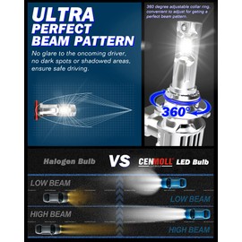 Cenmoll HB4 LED Bulb, Super Bright 80W 16000LM 6000K Cool White 360 Degree Adjustable Beam HB4 9006 LED Headlight Bulb Canbus Error Free Conversion Kit All-in-One Mini Design, Pack of 2