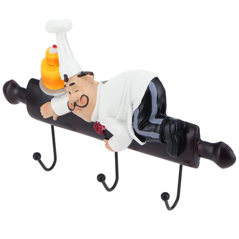 Jwthee Cute Chef with Bread Figurine Wall Hooks, Fat Chef