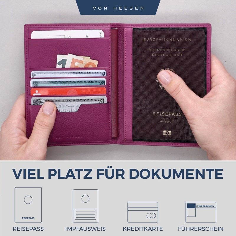 VON HEESEN Passport Holder Leather Case with RFID Protection -
