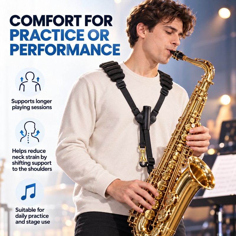 Adjustable Saxophone Shoulder Strap, Leather Double Shoulder Harness for Alto,