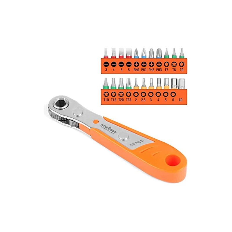 HORUSDY 23-Piece 1/4 Mini Ratchet Offset Screwdriver Bit Set, S2