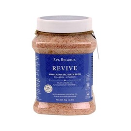Spa Relaxus Himalayan Luxury Bath Salt Bliss with Collagen and Vitamin C, Infused with Pure Essential Oils 2.2 lb Jar with Spoon (Revive Lavender)