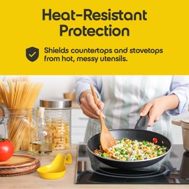 Omniware Simsbury Spoon Rest, 8.25" - Stoneware Utensil Holder with Lead-Free Glaze - Arched Handle, Heat-Resistant, Dishwasher Safe Kitchen Accessory for Cooking (Yellow)