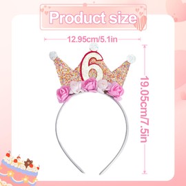 SI SEN Prinzessin Krone Geburtstag Stirnband mit Rose Blumen, Krone Geburtstag Mädchen, Geburtstagskrone Baby, für Baby-Geburtstagsparty-Dekorationsgeschenk (sechs Jahre alt)