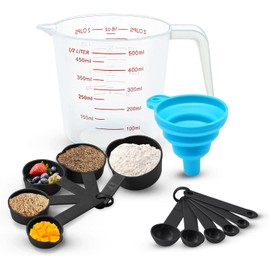 Cucharas Medidoras y Tazas medidoras, Juego de 13 Tazas y Cuchara Medidora Graduadas de Precisión Apilables, Cucharas Medidoras de Cocina Cucharillas Pequeñas para Sólidos Líquidos y Polvos (Negro)…