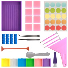 5D Diamond Art Tool Kit, 24Pcs Upgrade Diamond Painting Accessories Set, Stackable Diamond Art Trays Kits, DIY Diamond Art Accessories Kits with Point Drill Pen, Diamond Art Pens Set for Adults Kids