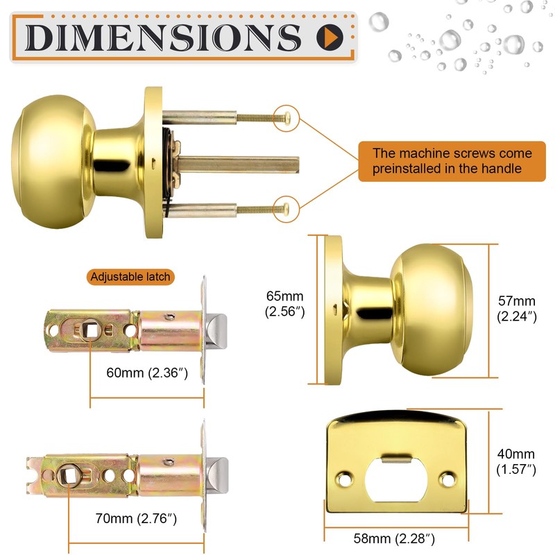 Probrico Passage Door Knobs Polished Brass Interior Hall/Closet Door Handles