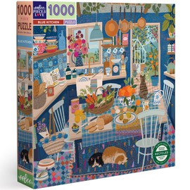 eeBoo Piece and Love Blue Kitchen 1000 Piece Square Adult Jigsaw Puzzle/Ages 14+ (PZTBUK)