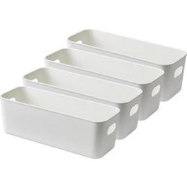 YZDZSW Plastic Storage Boxes, 4 Pcs Bathroom Storage Baskets, Plastic Storage Basket Kitchen Cupboard Organiser White Rectangle Bathroom Storage Box with Handles for Kitchen Home Bathroom