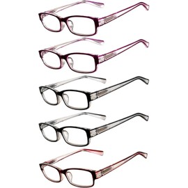 Readers 5 Pack Reading Glasses Ladies Spring Hinge lens +4