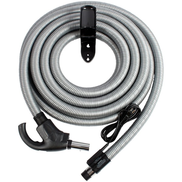 Cen-Tec Systems 97228 Central Vacuum Electric Flush Handle and Hanger, 35 Ft. Pigtail Hose, Silver