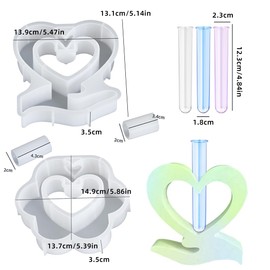Koonafy 2PCS Vase Tube Resin Molds, Silicone Mold Epoxy Resin Mould for Plant Propagation Station, Resin Casting Vase Mold with 3 Test Tubes for Hydroponic Plants Flowers, Home Office Decor (Love)