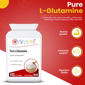 Pure L-Glutamine 100g Pure Targeted Release Vegan Amino Acid Powder for Gastrointestinal Integrity, Neurological Activity, Irritated Bowels & Immune Support | Shakra Health