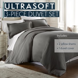 HC COLLECTION Duvet Cover - Grey Queen Size Duvet Cover - 3 Piece Soft Breathable Microfiber Duvet Cover Set with Zipper Closure & 2 Pillow Shams