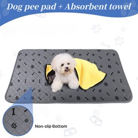 Washable Dog Pee Pads Super Absorbent-2Pack 28"x34" Premium Reusable Puppy Pads Pet Training Pads100%Waterproof,Non-Slip Dog Pee Pads for Bed,Sofa,Outdoor,Playpen,Crate;Absorbent Towel