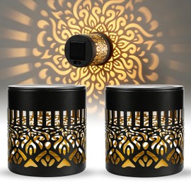 Bajorp Decorative Solar Mandala Lights,Solar Powered Outdoor Deck Step Wall Lights,Mandala Theme Waterproof Fence Light for Garden Post Patio Backyard Yard Decor (2 Pack)