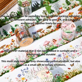 GaoSiMoZ 6-Roll Pack of Pet Tape,DIY Handheld Account Personalization Pet Washi Tape,Can Be Collaged Freely,Used for Gift Packaging and Home Decoration Clear Flower Stickers Roll(Plant Style)