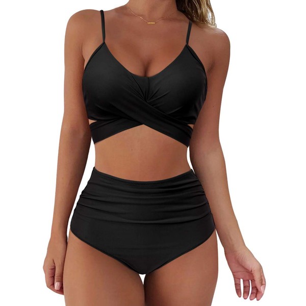RXRXCOCO Women's Wrap Push Up Bikini Top with Tummy Control