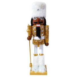 Nutcracker Ballet Gifts Lavish King African American Wooden Nutcracker Ballet Figures Decorations Ornaments, Christmas Holiday Decor, Gold and White, 12 inch