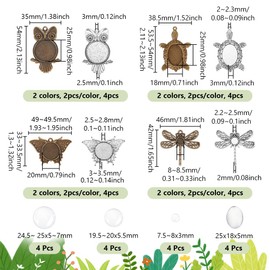 AHANDMAKER 16 Sets Pendant Trays, 4 Styles Tibetan Animal Photo Charms with 4 Sizes Glass Cabochon Bezel Settings, Butterfly Dragonfly Owl Turtle Blank Bezel Pendant Trays for DIY Craft Jewelry Making