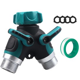 Garden Hose Splitter 2 Way, 3/4" Y Water Hose Splitter with Comfort Rubber Long Handle, Faucet Splitter, Heavy Duty Metal Connector with Comfortable Rubberized Grip for Outdoor Gardening Hoses(1 Pack)
