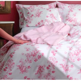 LERUUM Bed Linen Set 140 x 200 cm Cotton Reversible Flowers Stripes Pink Duvet Cover (140 x 200 + 65 x 65)