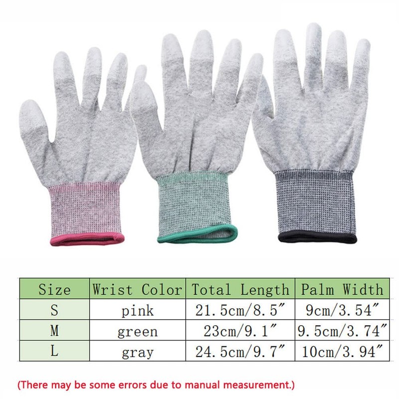 Anti Static Gloves, PU Carbon Fiber Finger Dipped Gloves Breathable