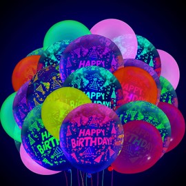 60 Pieces Neon Glow Balloons UV Neon Party Supplies Happy Birthday Glow in The Dark Balloons Neon Party Latex Balloons Fluorescent Balloons for Neon Glow Party Supplies, 12 Inch